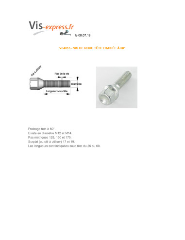 1 x Ruuvi PYÖRÄ M12X60 Kierrepituus: 125 mm...