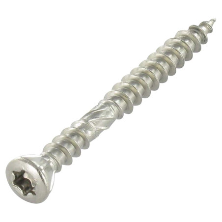 1 x Terassiruuvi Kaksoiskierre uppokantainen TORX T25 5x60 "Halkeamista estävä kärki Ruostumaton teräs A4