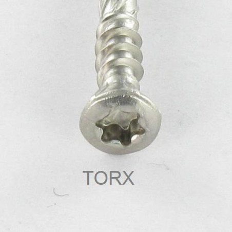 1 x Terassiruuvi Kaksoiskierre uppokantainen TORX T25 5x60 "Halkeamista estävä kärki Ruostumaton teräs A4
