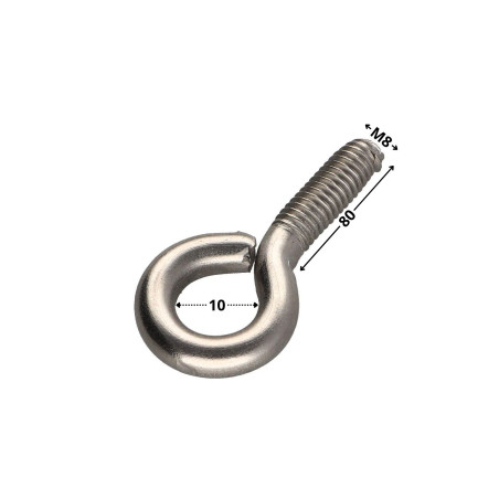 1 x Silmukkapultti Metallit M8X80 Silmukka 10 Ruostumaton teräs A2