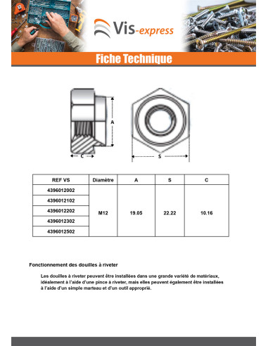 1 x Niittimutteri Kuusikulmainen Sinkitty teräs...
