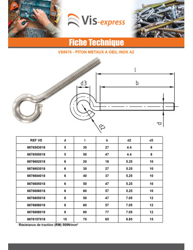1 x Silmukkapultti Metallit M6X20 Silmukka 10...