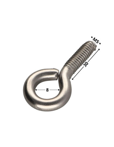 1 x Silmukkapultti Metallit M5X30 Silmukka 8...
