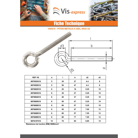 1 x Silmukkapultti Metallit M5X30 Silmukka 8 Ruostumaton teräs A2