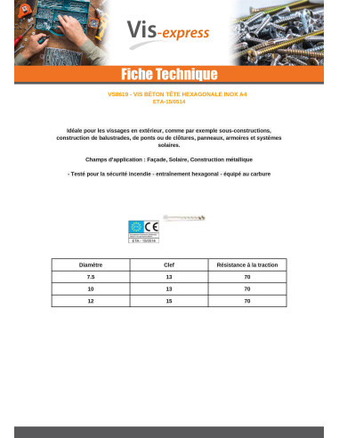 1 x Betoniruuvi Kuusiopää TH S13 Ruostumaton...