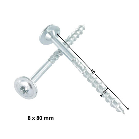 1 x "Puu- ja lastulevyruuvi Levypää TORX T40 "Halkeamista estävä kärki 8x80 Osittain kierteytetty Sinkitty teräs