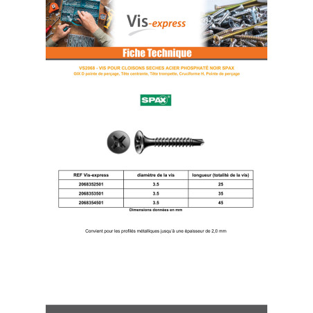 1 x PVC-ruuvi Spax 3,5x35 Teräsfosfaatti GIX-D