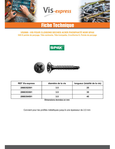 1 x PVC-ruuvi Spax 3,5x45 Teräsfosfaatti GIX-D