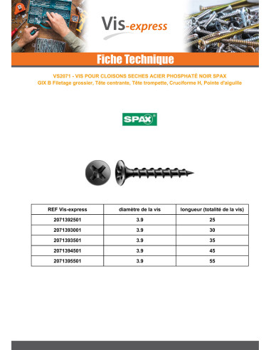 1 x PVC-ruuvi Spax 3,9x30 Teräsfosfaatti GIX-B