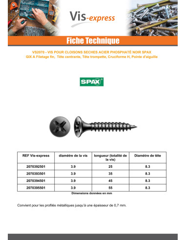 1 x PVC-ruuvi Spax 3,9 x 25 Teräsfosfaatti GIX-A