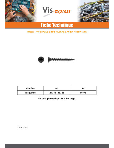 1 x PVC-ruuvi Suuri Kierteytys 3,9 x 45...