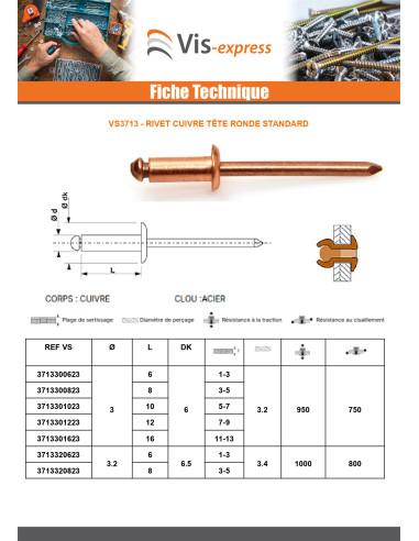 1 x Niitti Vakio pyöreä kanta kupariterästanko...