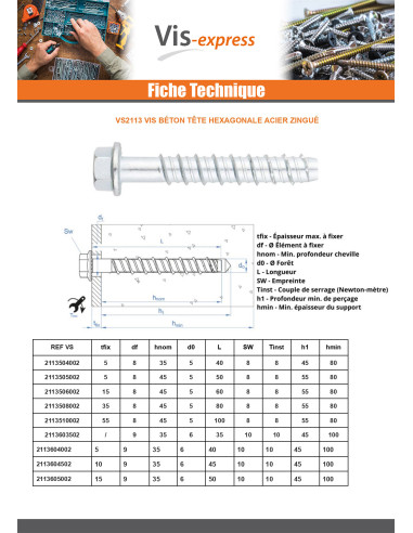 1 x Betoniruuvi Kuusiopää TH Laippakanta TORX...