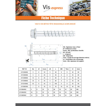 1 x Betoniruuvi Kuusiopää TH Laippakanta TORX T15 10X140 Sinkitty teräs
