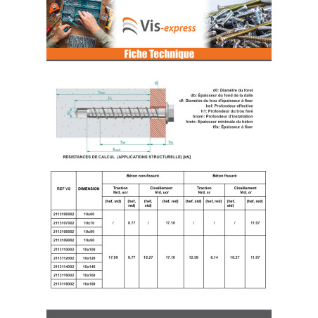 1 x Betoniruuvi Kuusiopää TH Laippakanta TORX T15 10X80 Sinkitty teräs
