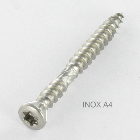 1 x Terassiruuvi TEKOR Kaksoiskierre uppokantainen TORX T25 5x50 "Halkeamista estävä kärki Ruostumaton teräs A2