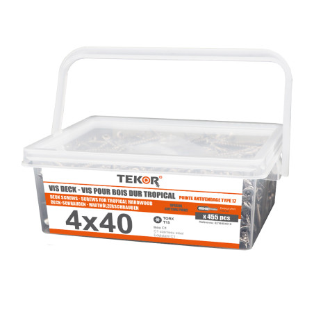 1 x Sanko 455 Ruuvi DECK TEKOR 4X40 "Halkeamista estävä kärki Ruostumaton teräs C1 AISI410 uppokantainen TORX T15