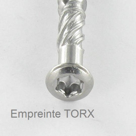 1 x Terassiruuvi TEKOR Kupumainen uppokanta TORX T15 4X40 "Halkeamista estävä kärki Ruostumaton teräs A4