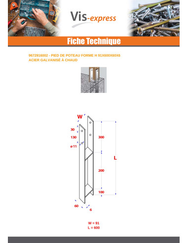 1 x Postin pohja Muoto H 91x600x60x6...