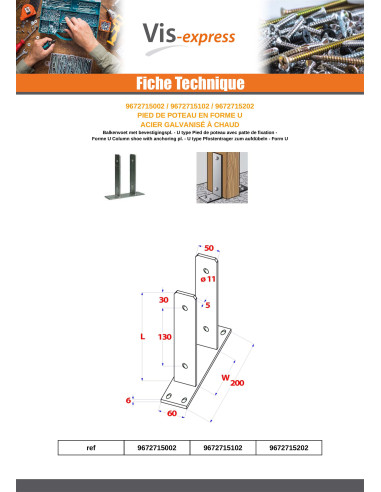 1 x Postin pohja Muoto U 81 x 50 x 200...