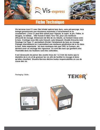 1 x Ruuvi DECK TEKOR Kupumainen uppokanta TORX...
