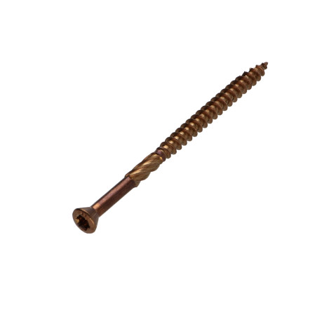 1 x Terassiruuvi TEKOR uppokantainen Uritettu TORX T25 "Halkeamista estävä kärki 5X80 Ruostumaton teräs A2 Ruskea