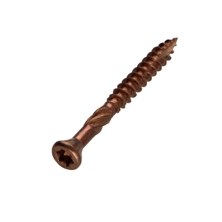 1 x Terassiruuvi TEKOR Kupumainen uppokanta TORX T25 5x50 "Halkeamista estävä kärki Ruostumaton teräs A4 Ruskea