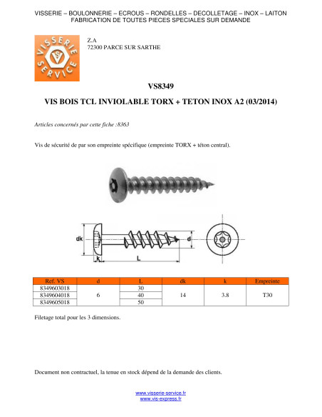 1 x Ruuvi Sarana Väärinkäytöltä suojattu TORX T30 tapilla 6x50 Ruostumaton teräs A2