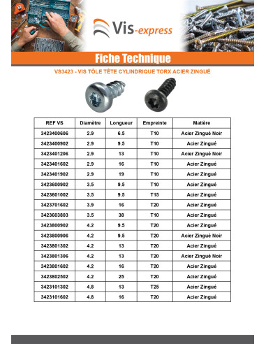 1 x Levyruuvi Lieriöpää 4.2X13 TORX T20 Musta...