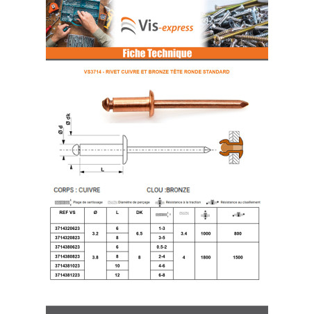 1 x Niitti TRS kuparitanko pronssi 3,8 x 8