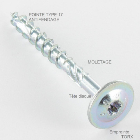 1 x Puuruuvi Levypää TORX T40 10x100 Sinkitty teräs