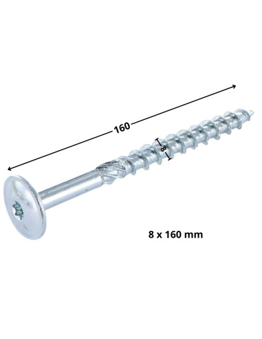 1 x Puuruuvi Levypää TORX T40 8x160 Sinkitty teräs