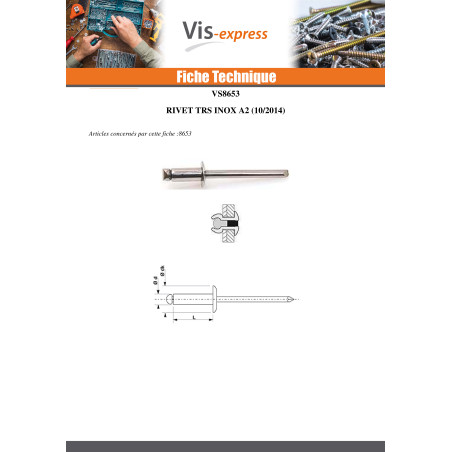 1 x Vetoniitti Täysin Ruostumatonta Terästä TRS 4,8 x 12 Kiristimen paksuus 5 to 7