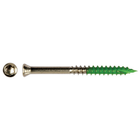 1 x Terassiruuvi uppokantainen TORX T25 5,5x60 Kierteytetty kohteessa 32 Ruostumaton teräs A4 kitkaa estävä Vihreä