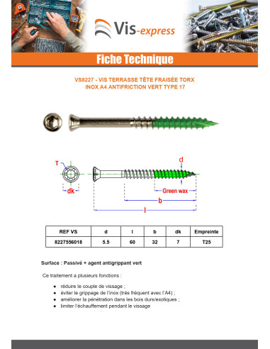 1 x Terassiruuvi uppokantainen TORX T25 5,5x60...