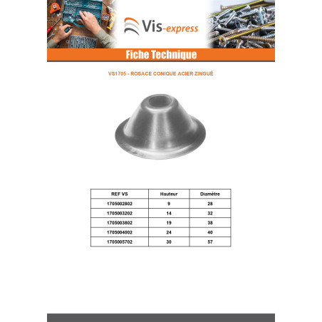 1 x Kartiomainen ruusuke 9X28 Sinkitty teräs