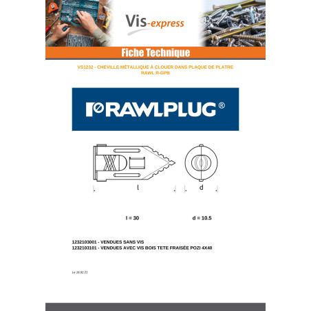 1 x Metallinen naulatulppa 10,5x30 Ilman Ruuvi RAWLPLUG