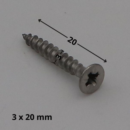 1 x Puuruuvi Ruostumaton teräs A2 uppokantainen Pozi 3X20 mikroruuvi