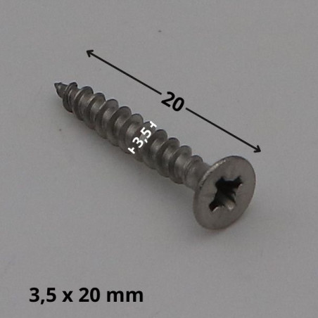 1 x Puuruuvi Ruostumaton teräs A2 uppokantainen Pozi 3,5 x 20