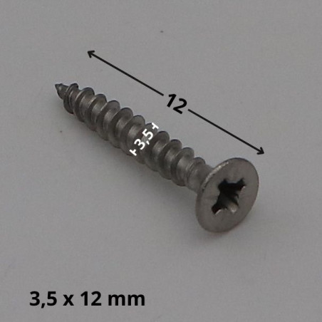 1 x Puuruuvi Ruostumaton teräs A2 uppokantainen Pozi 3,5 x 12