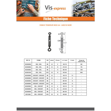 1 x Vanttiruuvi M10 Ruostumaton teräs A4 Musta