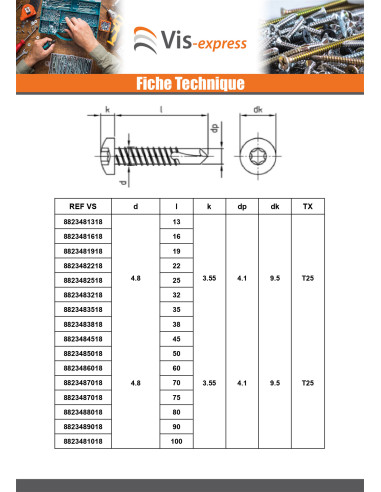 1 x Itseporautuva ruuvi Lieriöpää 5,5 x 16 TORX...