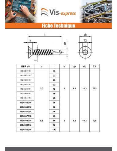1 x Itseporautuva ruuvi uppokantainen 3,9 x 45...