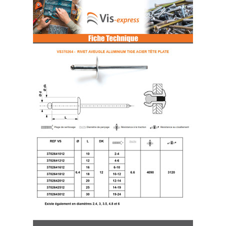 1 x "Sokkoniitti 6.4X18 Kiristimen paksuus 10 to 12 Vakio pyöreä kanta ALX