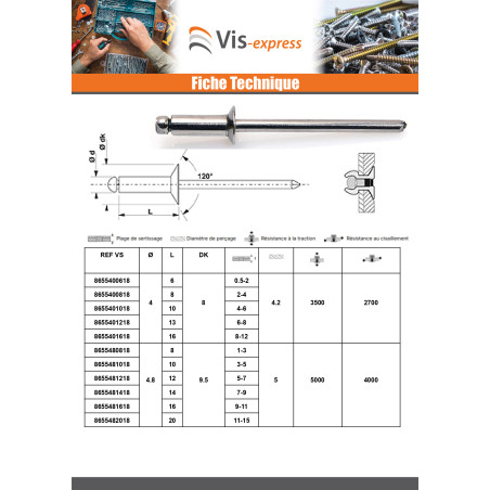 1 x Vetoniitti Täysin Ruostumatonta Terästä uppokantainen 4x8 Kiristimen paksuus 2 to 4