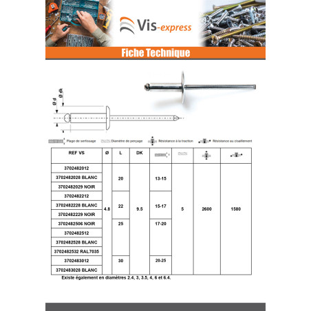 1 x "Sokkoniitti 4,8x40 Kiristimen paksuus 30 to 35 Vakio pyöreä kanta