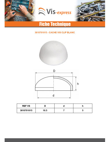 1 x Ruuvin suojus VIDEO 7X10.5 Hvit polyetylen
