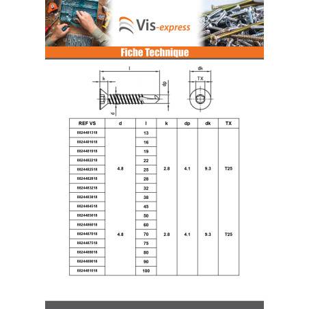1 x Itseporautuva ruuvi uppokantainen 5,5x25 TORX T25 Ruostumaton teräs AISI 410