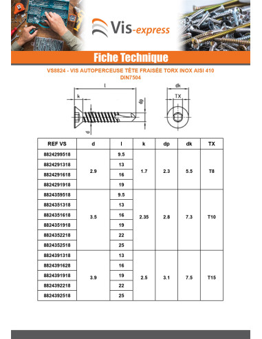1 x Itseporautuva ruuvi uppokantainen 4,8 x 28...