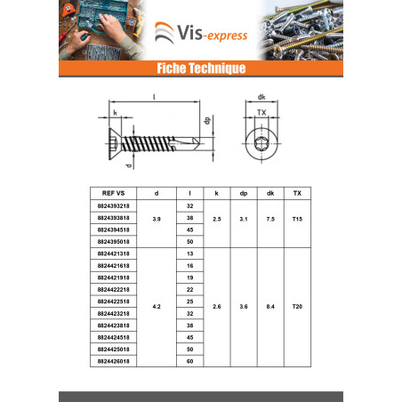 1 x Itseporautuva ruuvi uppokantainen 4,8 x 16 TORX T25 Ruostumaton teräs AISI 410